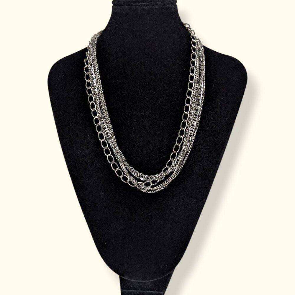 5-Strand Chain & Red Ribbon Necklace - Picture 2 of 6